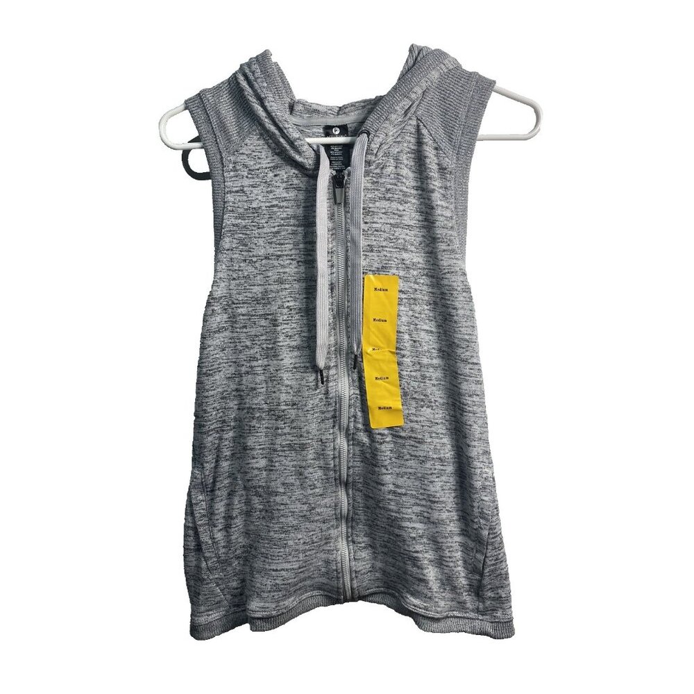active life womens gray heather sleeveless zip up‎ hooded vest size medium